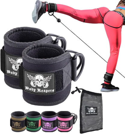 Gym Ankle Cuff Cable Attachment with Adjustable Strap, Durable Double D-Rings & Cushioned Design for Glute, Leg & Lower Body Exercises, Comfortable Workout Straps & Ankle Cuff